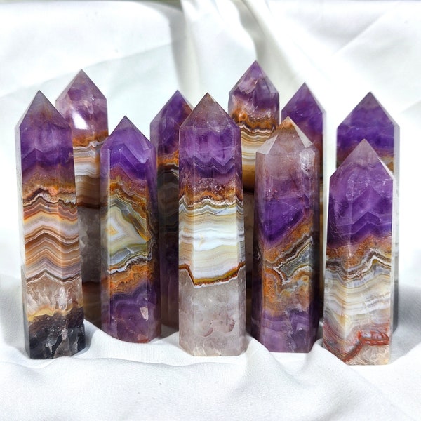 2.9-4.5"RARE Amethyst Crazy Lace Agate With Golden Strawberry Towers,Amethyst Point,Mexican Lace Agate,Reiki Crystals,Witchy gifts