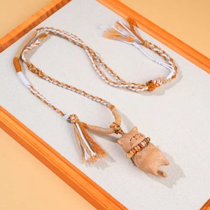 Cat Necklace Carved Wooden Pendant Handmade Wooden Cat Necklace For Women and For Pet Cat Necklace Charms Cat Wood Necklace Pendant