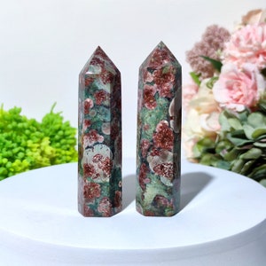 Rare High Quality Green Flower Agate Point,Cherry Blossom Agate, Flower Agate Tower,Crystal Point,Agate Obelisk,Healing Crystal