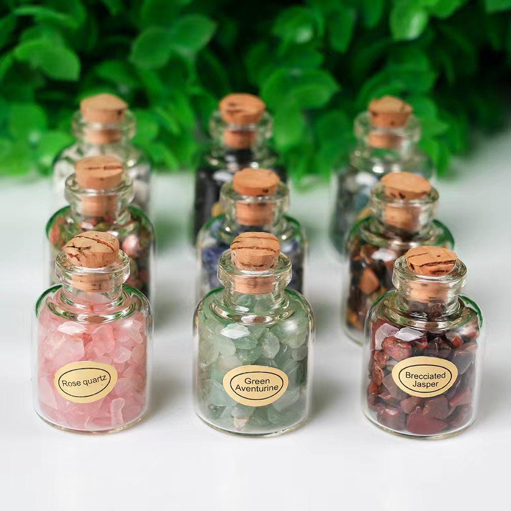 Mini Bottiglie Dei Desideri Con Cristalli Naturali - Set Di Vasetti Decorativi Con Quarzo, Ametista E Fluorite