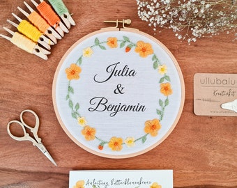 DIY EMBROIDERY kit Buttercup CUSTOMIZE your text Beginner wedding easter gift