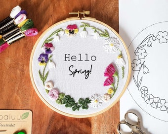 DIY EMBROIDERY Starterkit Spring Flowers beginner CUSTOMIZE your text wedding easter gift
