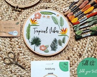 DIY EMBROIDERY Kit Palmleaves CUSTOMIZE text Beginner Christmas Gift