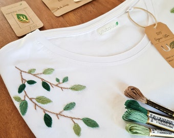 DIY EMBROIDERY kit TSHIRT Leaves embroidery pattern Starterkit Beginner handmade Birthday Easter gift