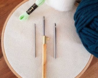 Punch Needle borduurpunchnaald 3 verschillende naaldgroottes fijn 2,5 mm, medium 3,5 mm groot 5,0 mm