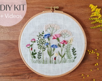 SET DE BRODERIE DIY FLEURS SAUVAGES Kit de broderie pour débutants Kit de broderie au point et bâton Modèle de broderie Fleurs Cadeau Anniversaire Pâques Apprendre à broder à la main