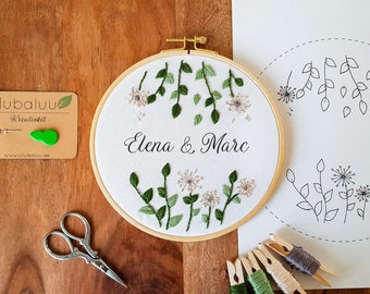 DIY EMBROIDERY kit Dandelion CUSTOMIZE text beginner kit engagement wedding birthday Christmas gift