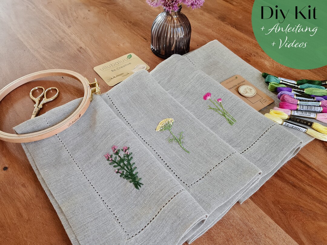 DIY Embroidery Kit Linen Napkins Herbs Spices Hand Embroidery for