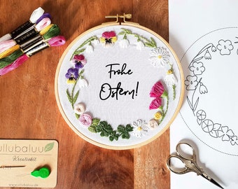 DIY EMBROIDERY Starterkit Spring Flowers beginner CUSTOMIZE your text wedding easter gift