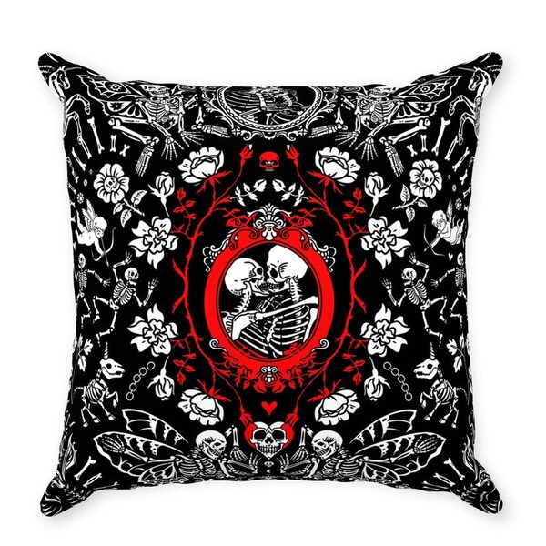 Skull Halloween Pillow, Skeleton Love, Skull Decoration Love Pillow, Satanic Lovers Embrace Skull Couple Print, Fall Decor, Gothic Occult