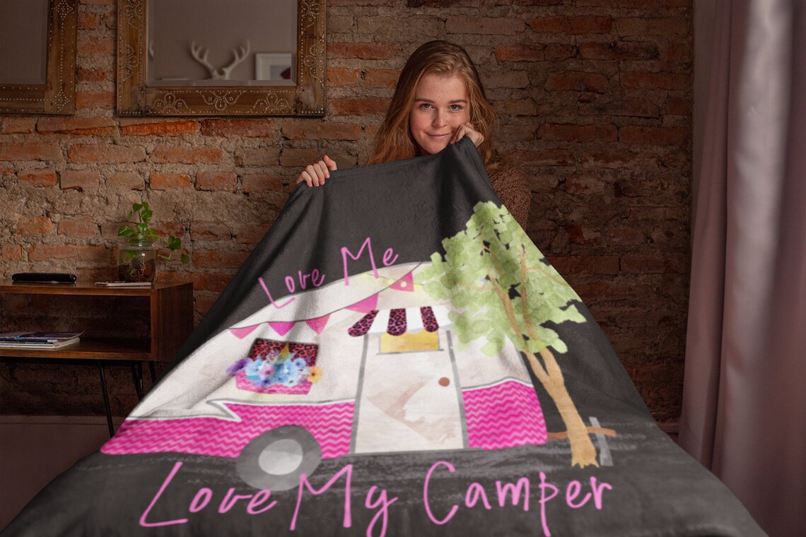 Camping RV Road Trip Blanket Happy Camper Blanket Snow Bird Etsy