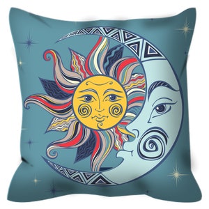 Sun & Moon UV Treated Outdoor Pillow, Celestial Cushion, Pool Decor, Cabin Throw Pillow, Deck, Boat, Outdoor Accessories, 26x26 Pillow Cover