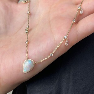 14K solid gold, Australian Opal Teardrop, shaker choker necklace, super dainty, fine necklace, layering necklace, gift for her, Mothers day