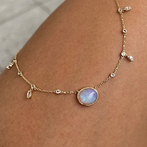 Purple Australian Opal Choker Necklace, 14k Gold Dainty Opal Necklace, Layering Necklace, Minimalist Jewelry, Gift for Her, Bridesmaid Gift