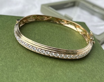 14K solid gold moissanite bangle, statement jewelry for her, chunky bangle bracelet,