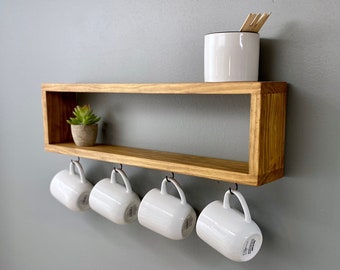 Floating Wood Box Coffee Shelf with Hooks