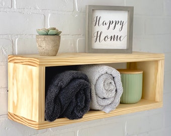 Deep Floating Wood Box Shelf, Coffee Shelf, Bathroom Shelf, Wall Decor