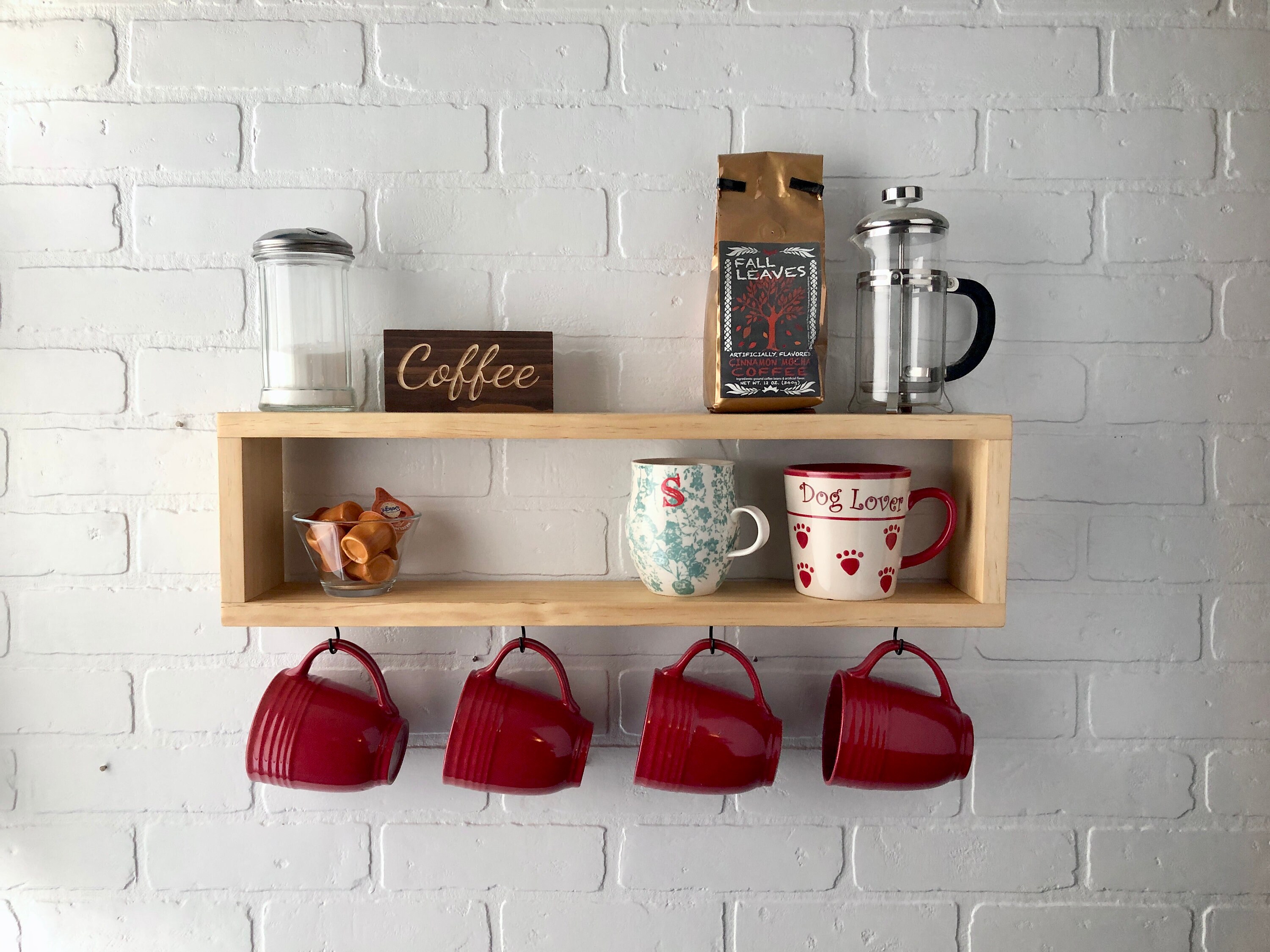 Floating Wood Box Coffee Shelf with Hooks Etsy
