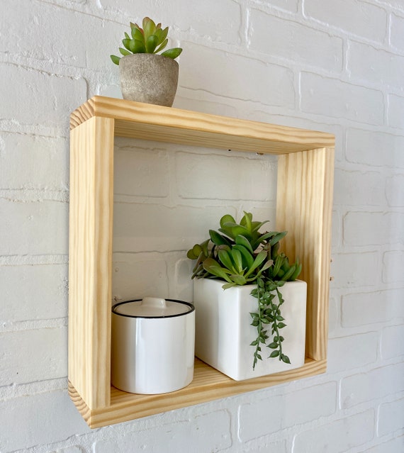 Wooden square wall shelves deals