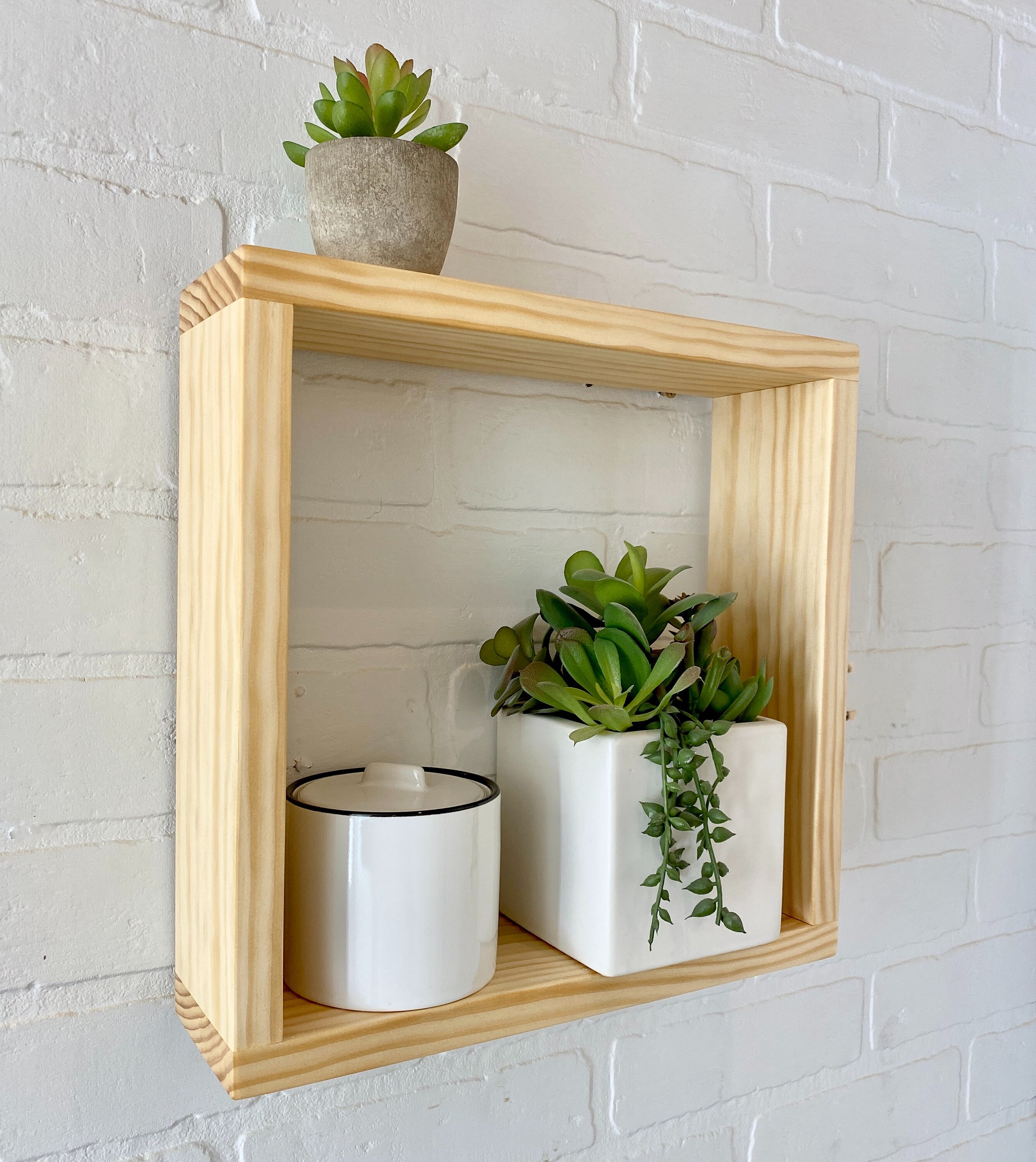 Floating Wood Box Shelf Square Display Shelf Living Room Etsy