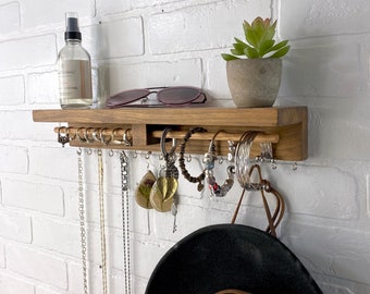 Jewelry Organizer | Necklace Organizer | Earring Hanger | Bracelet Ring Tree | Wood en Wall Mounted Shelf