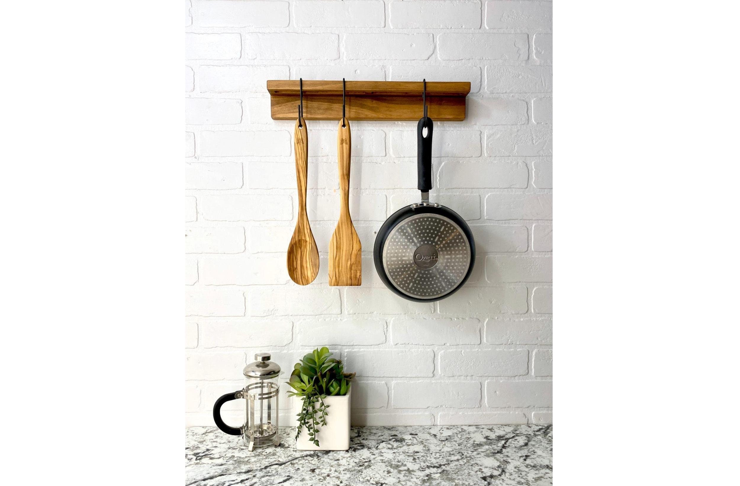 Colgador de utensilios de cocina/colgador de pared para ollas y  sartenes/organizador de cocina de madera/almacenamiento de cocina -   España