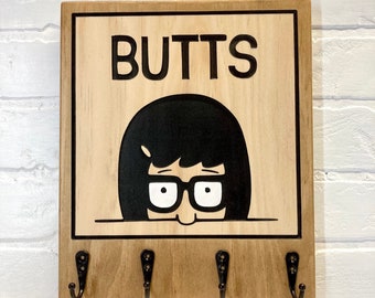 Bobs Burgers | Tina Belcher | BUTTS Entryway Organizer | Key Hanger | Coat Towel Rack