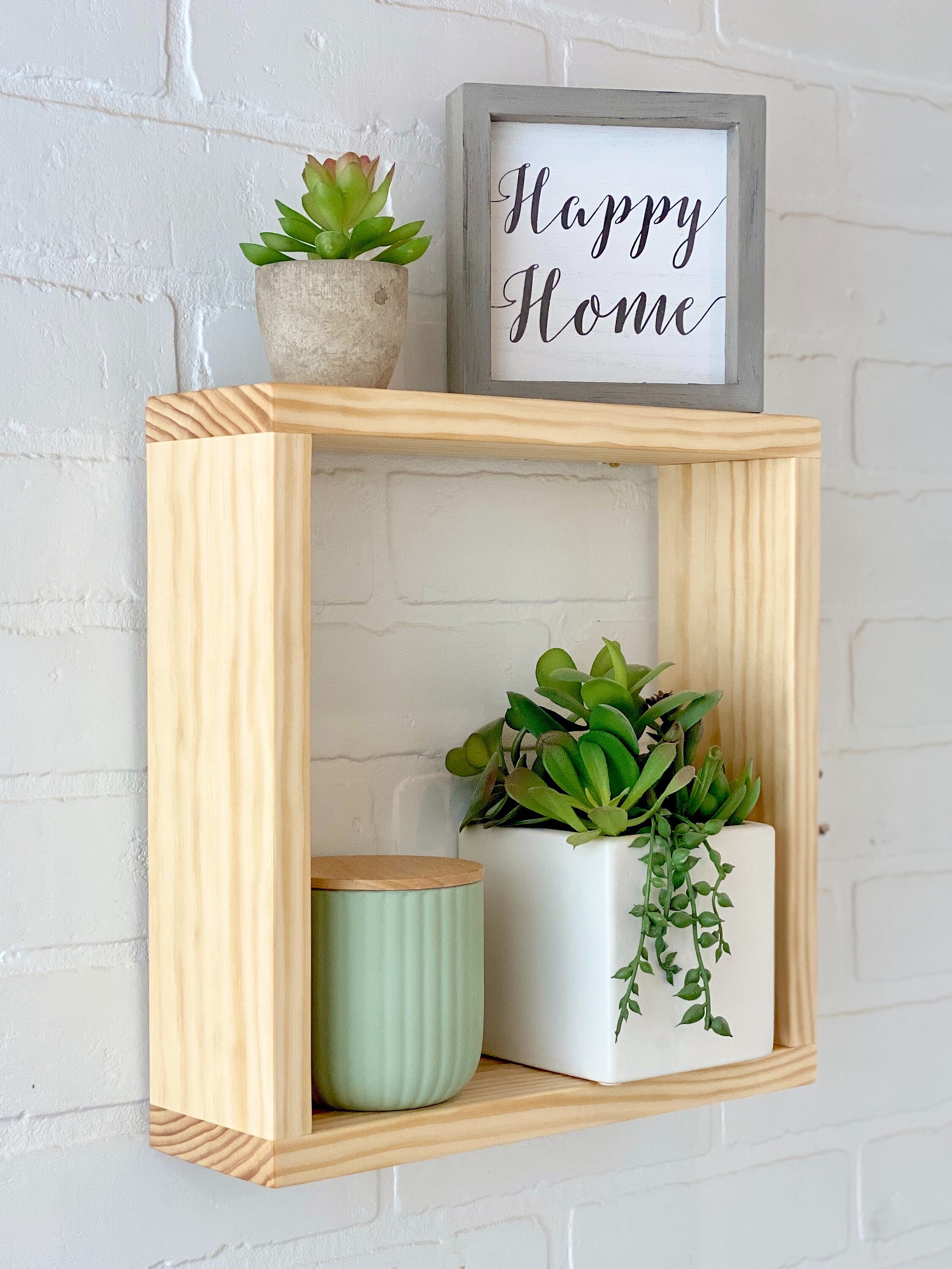 Floating Wood Box Shelf Square Display Shelf Living Room Etsy