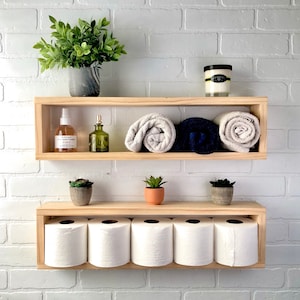 Floating Wood Box Shelf | Bathroom Shelf Organizer | Wall Decor Storage | Display Shelf