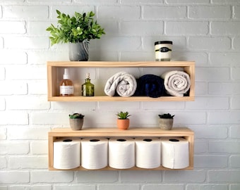 Floating Wood Box Shelf | Bathroom Shelf Organizer | Wall Decor Storage | Display Shelf