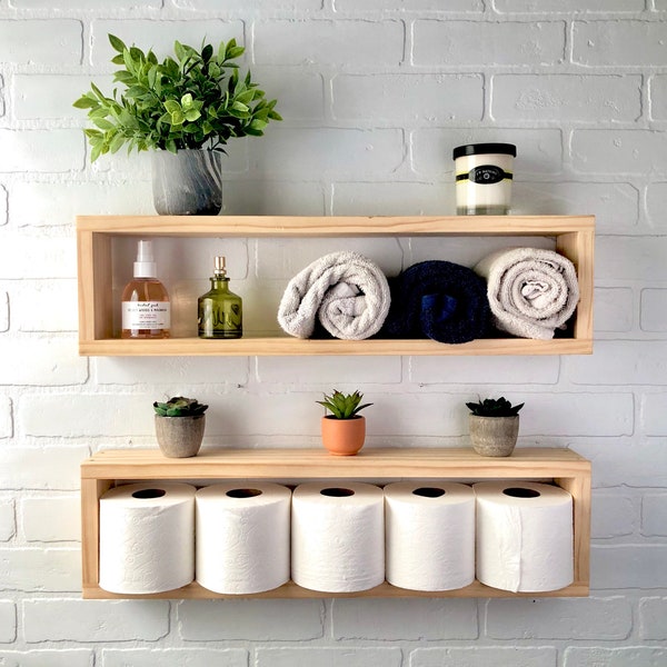 Floating Wood Box Shelf | Bathroom Shelf Organizer | Wall Decor Storage | Display Shelf