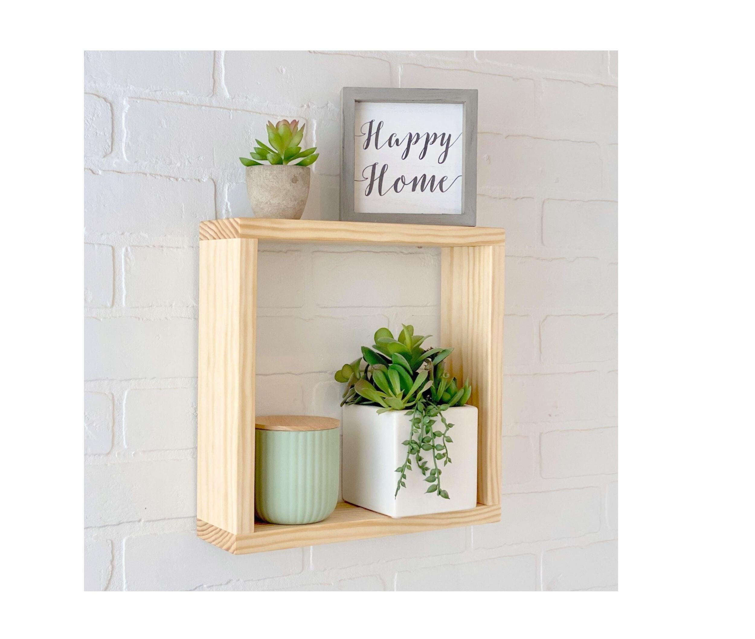 Floating Wood Box Shelf Square Display Shelf Living Room Etsy