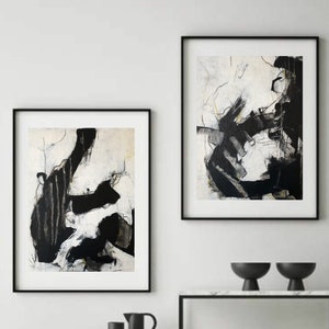 Dipinti astratti in bianco e nero, Set di 2 arte della parete minimalista incorniciata, decorazione della parete del dittico beige neutro, arte contemporanea monocromatica
