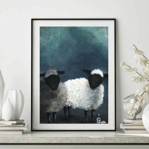 Schapen origineel schilderij, minimalistische dierlijke figuur bureau kunst, zwart wit ingelijste kunstwerken, impressionistische dieren schilderij, moderne Wall Art decor