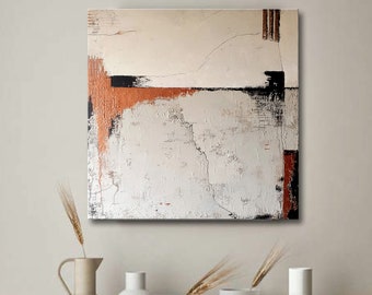 Copper Bronze Abstract Painting, Beige Gray Pallet Knife Hand Painted Canvas, Neutral Colors Wall Art, Original Minimalist Home Wall Decor