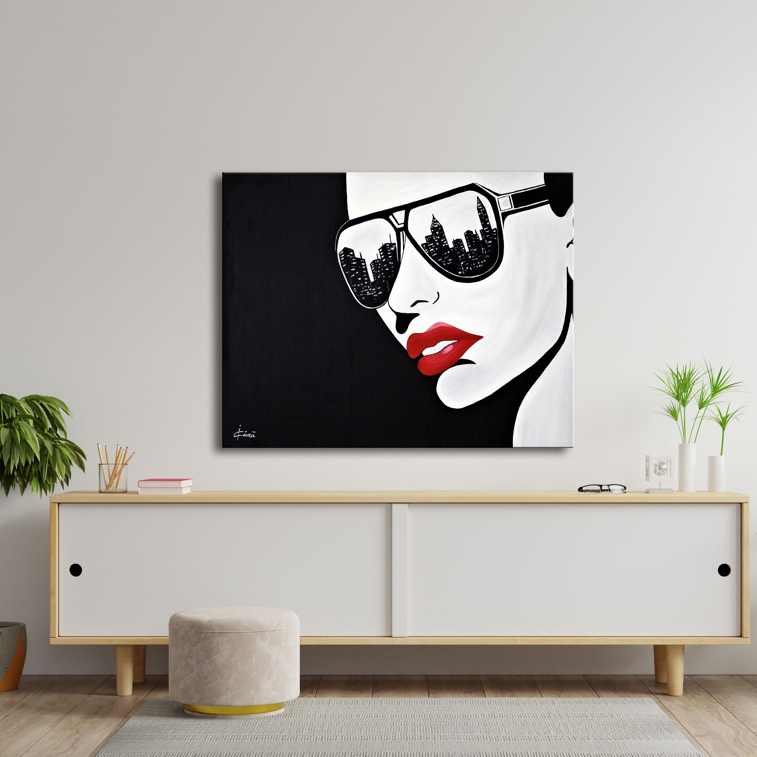 Pop Art Girl Figure Painting Large Black White Acrylic Wall - Etsy UK