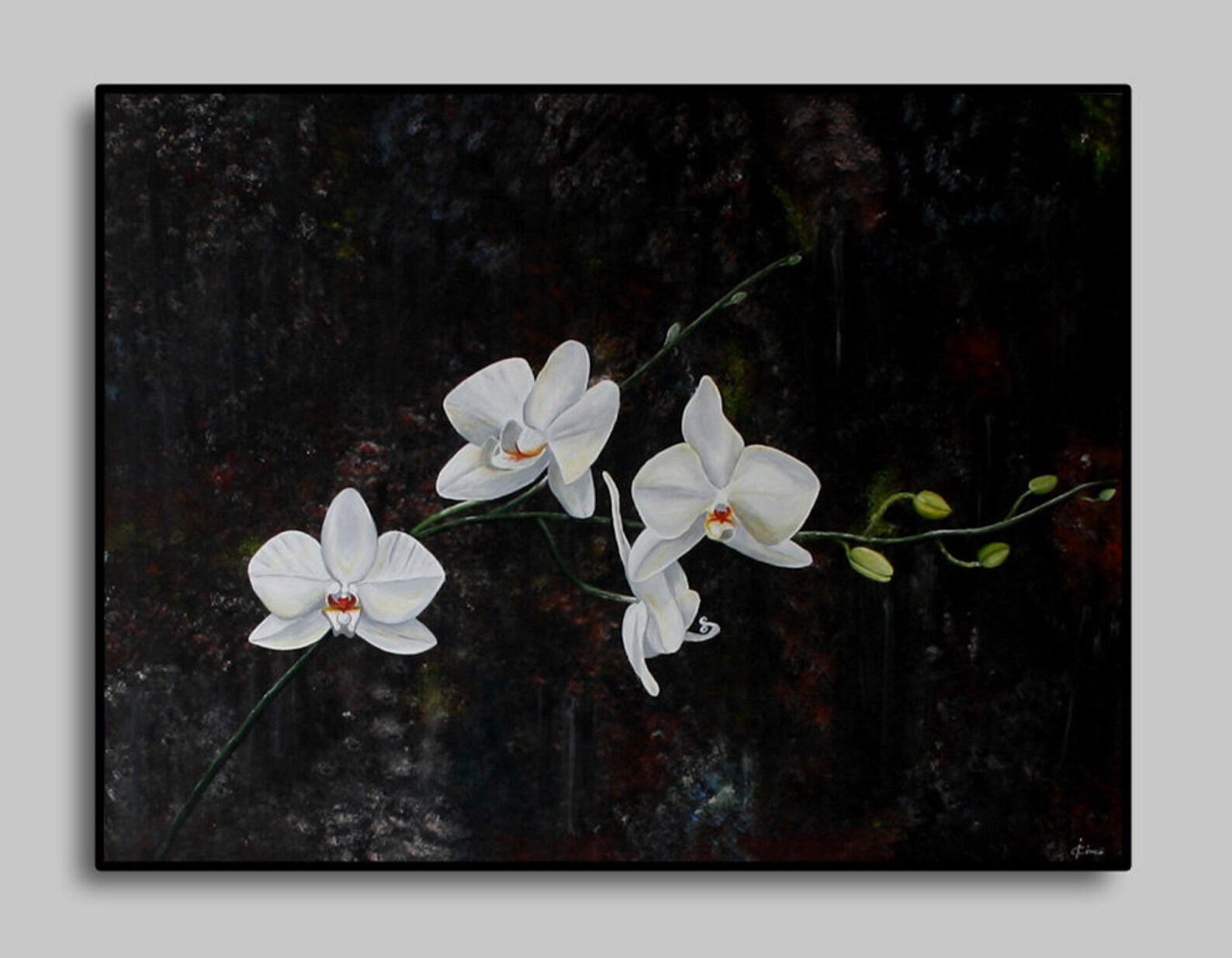 Realistic white orchid canvas painting. Modern floral acrylic Etsy