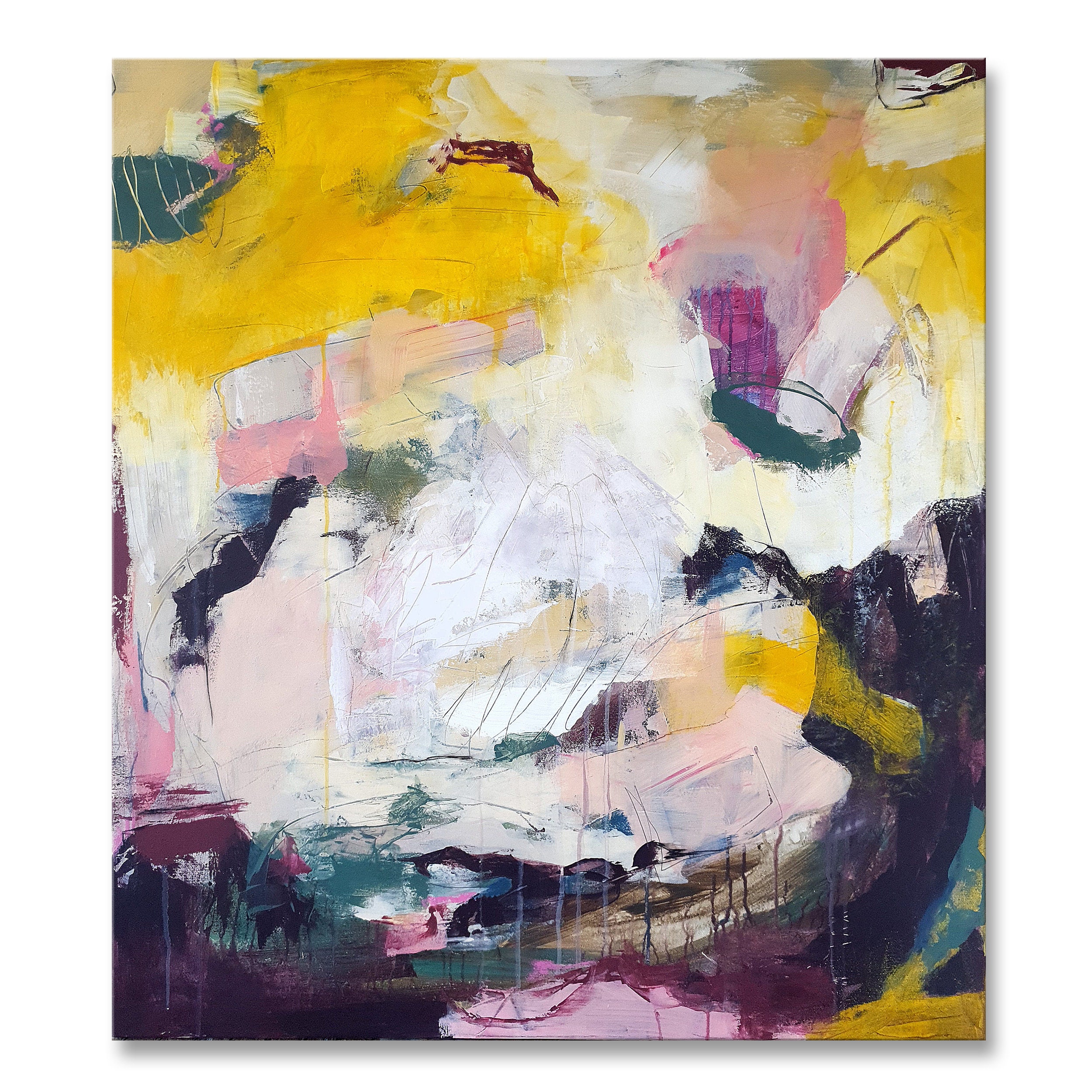 Large Colorful Abstract Painting Yellow Pink Original Wall Etsy UK