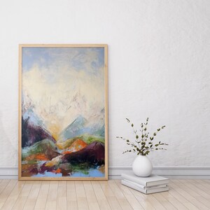 Colorful Mountain Painting, Original Abstract Landscape Wall Art, Minimalist Representation of The Alps on Canvas, Blue Skyline Abstract Art image 6