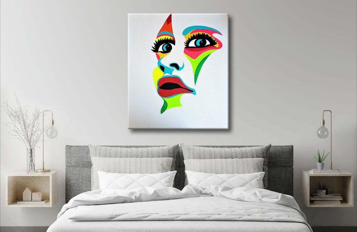 Fluorescent pop art abstract figure painting. Modern vibrant | Etsy