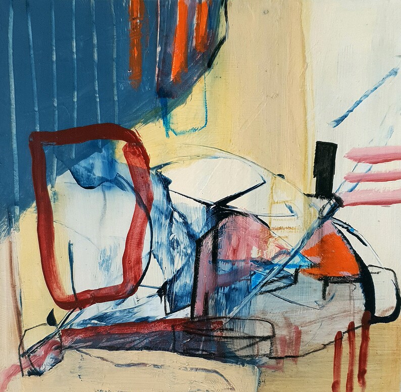 Prussian Blue Abstract Painting Neutral Minimalist Wall Art Etsy UK