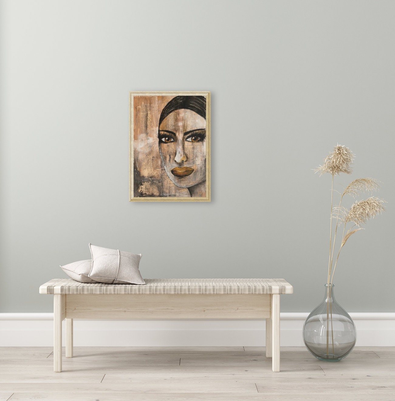 Contemporary mixed media girl figure painting. Minimalist Etsy