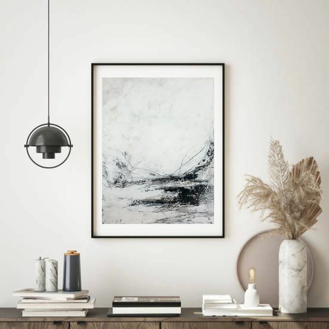 Black and White Abstract Landscape Painting: Minimalist Nordic Wall ...