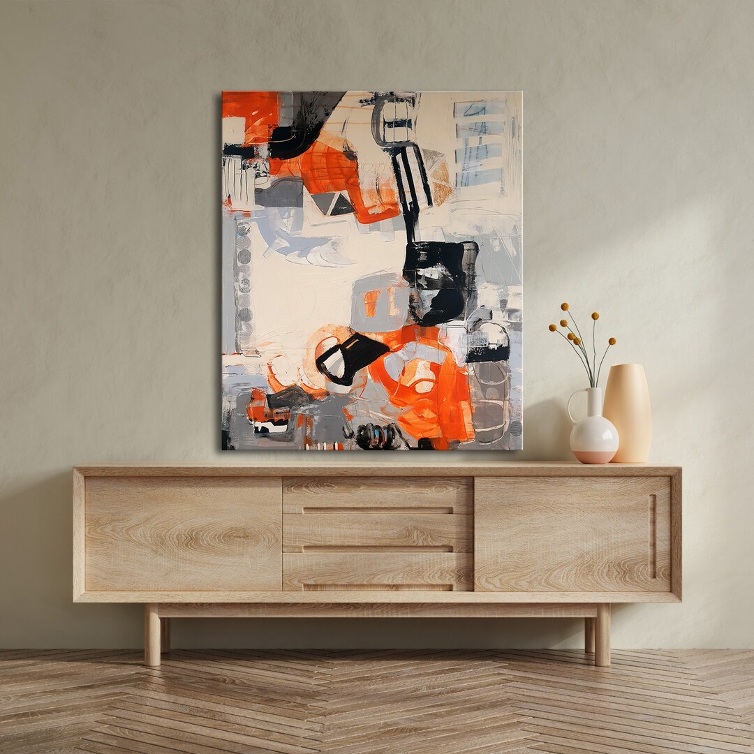 Orange Gray Abstract Painting: Modern Textured Canvas Wall Art - Etsy