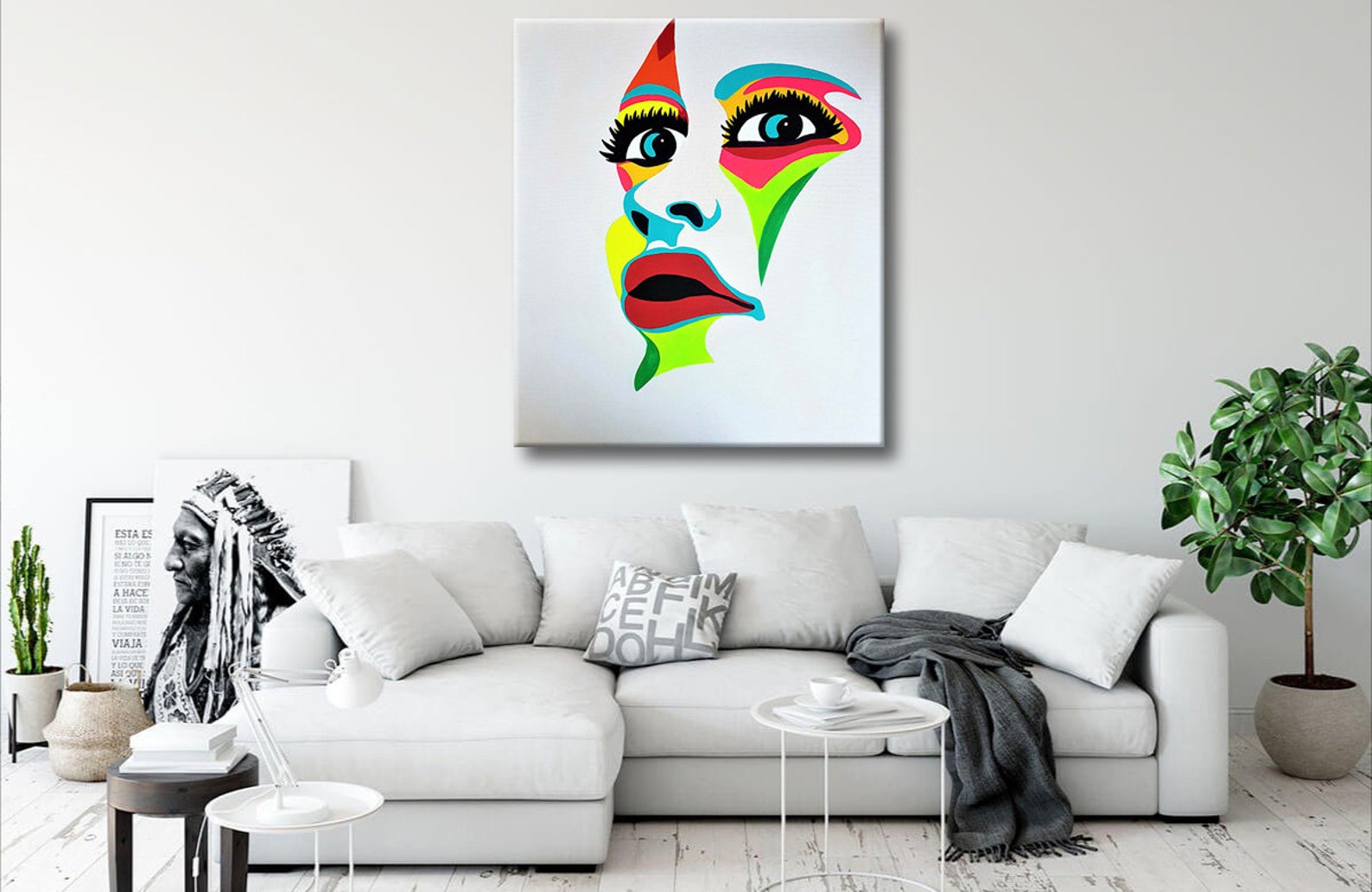 Fluorescent pop art abstract figure painting. Modern vibrant | Etsy