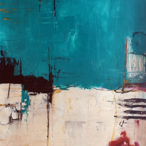 ターコイズゴールドの抽象画：テクスチャのあるモダンな壁アート