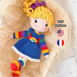 Doll Crochet Pattern (9 inches): Colorful Girl Amigurumi (PDF Tutorial in English, Français)