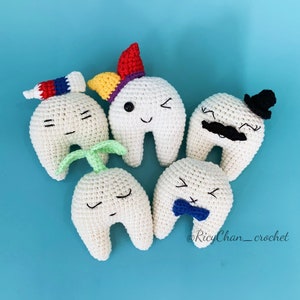 Lote de 5 artículos - Diente para niño - Colección Dientes Patrón de crochet - Patrón de amigurumi - Solo en inglés/Termino de EE. UU. - Ingrese el código para obtener descuento