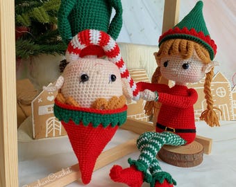 Elfie & Elfa The Elf Christmas Doll, schema Amigurumi - schema PDF solo in inglese