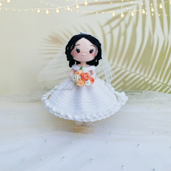 crochet bride doll dress pattern Crochet Bride Doll Pattern, 9 Inch Doll Body With Removable Clothes, Amigurumi  Wedding Clothes Tutorial, Dress, Veil, Toy Bouquet, Hair Wig
